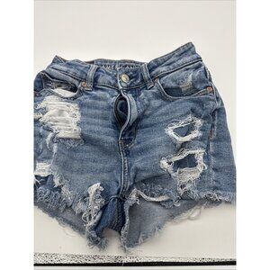 AE Thrashed Distressed Ripped Destroyed Jean Cut Off Denim Shortie Shorts Sz00